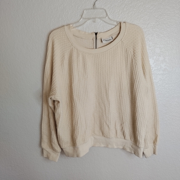 GANNI textured crew neck pullover back zip sweater sz L - Picture 1 of 8